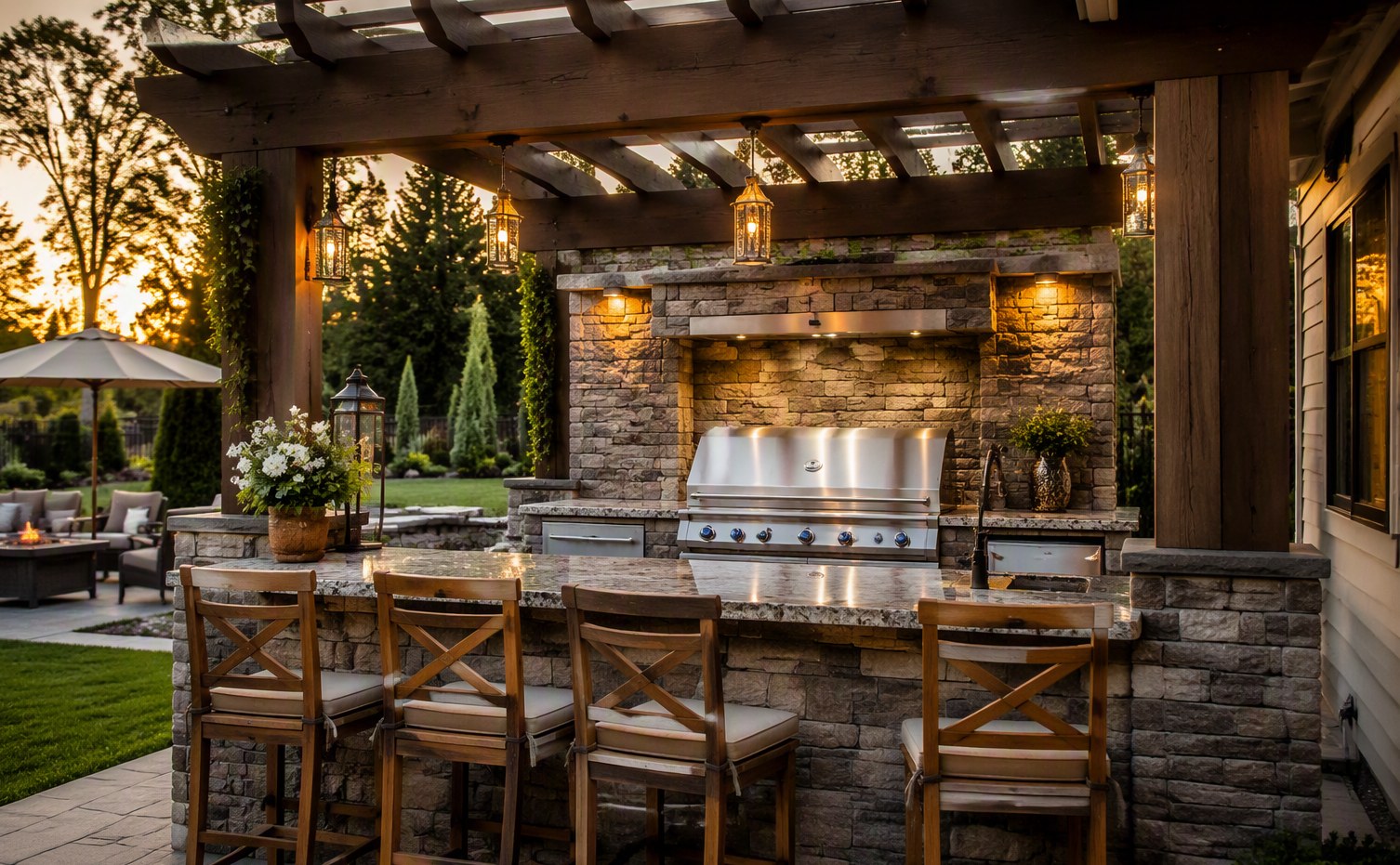 Outdoor kitchen and grill station